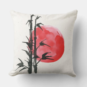 Coussin Bambou devant un soleil rouge