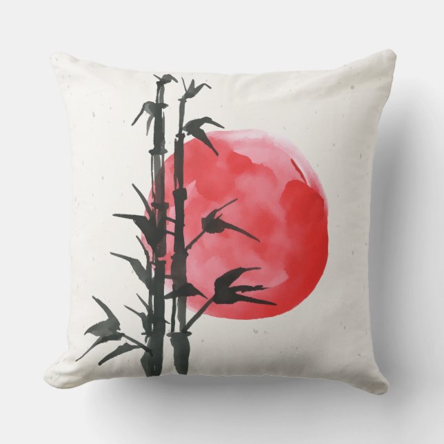 Coussin Bambou devant un soleil rouge (Recto)