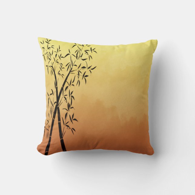 Coussin Bambou d'inspiration asiatique et vue sur la monta (Recto)