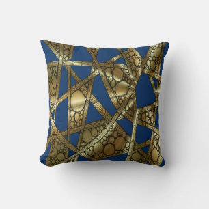 Coussin Bambou et bulles Abstraits brillants Bleu et Or