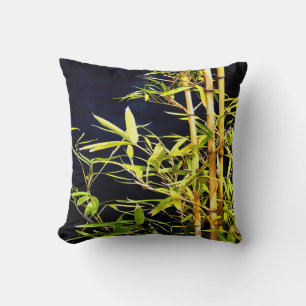 Coussin Bambou Foliage Art Tropical Sur Noir