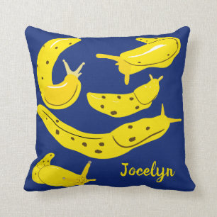 Coussin Banana jaune boule sur le bleu royal Personnalisé