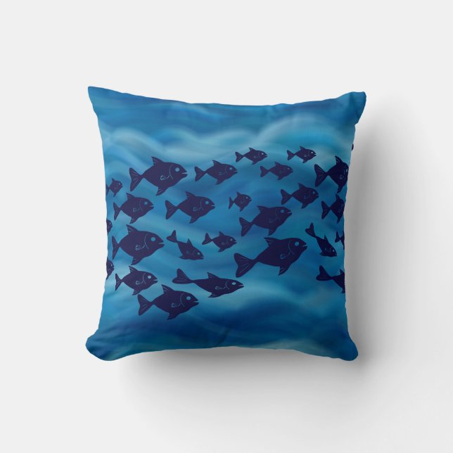 Coussin Banc de poissons de la marine Thème Océan Vagues d (Recto)