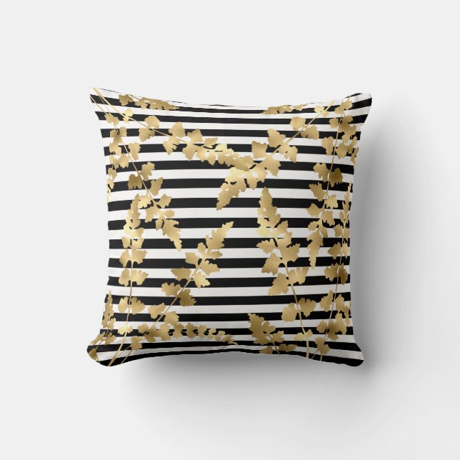 Coussin Bande Black Gold feuille hamptons double face (Recto)