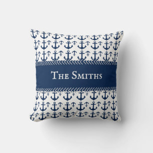 Coussin Bande bleue sur Ancres personnalisées