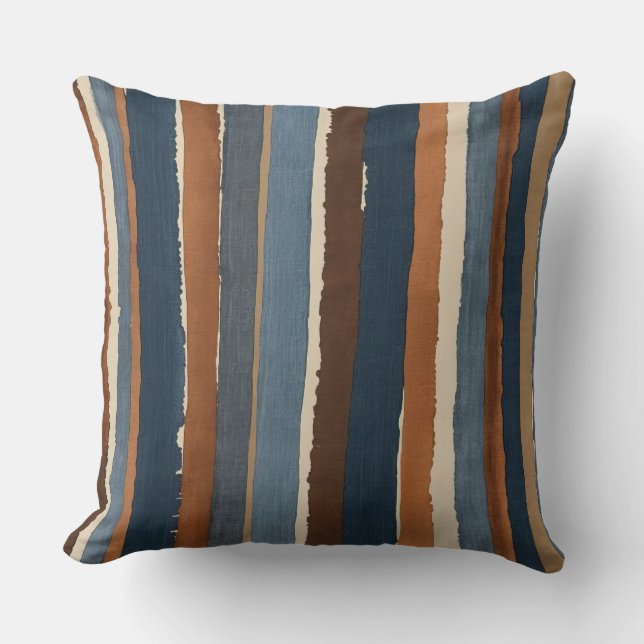 Coussin Bande de cuivre et de brun bleu denim (Recto)