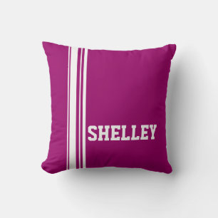 Coussin Bande de sport blanc violet ajouter votre nom cous