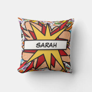 Coussin Bande dessinée amusante Nom personnalisé Coloré