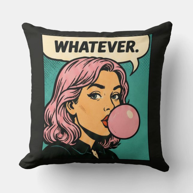 Coussin Bande dessinée rétro « Quoi qu'il en soit » (Recto)