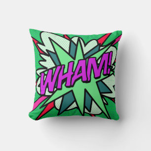Coussin Bande dessinée verte cool moderne WHAM