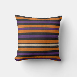 Coussin Bande d'Halloween orange, noire et violette