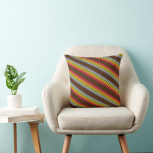 Coussin Bande diagonale arc-en-ciel rétro Brown Vintage