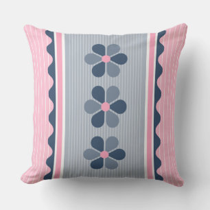 Coussin Bande florale rose et bleu