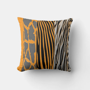 Coussin Bande Zèbre Noire Et Orange Imprimée