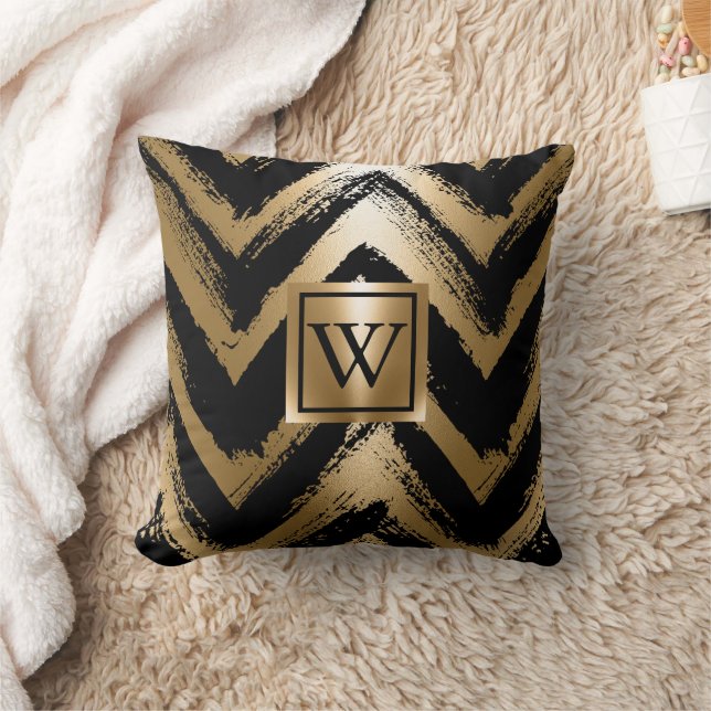Coussin Bandes à pinces noires et dorées (Couverture)