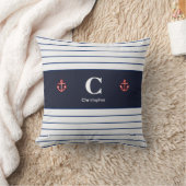 Coussin Bandes blanches de la marine marine (Couverture)