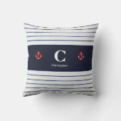 Coussin Bandes blanches de la marine marine (Verso)