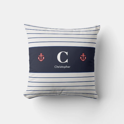 Coussin Bandes blanches de la marine marine (Recto)