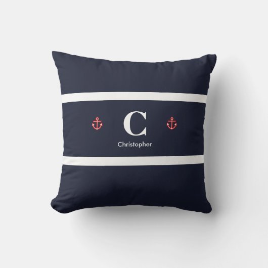 Coussin Bandes blanches de la marine marine (Recto)