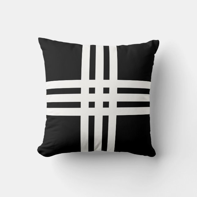 Coussin Bandes blanches modernes sur fond noir (Recto)
