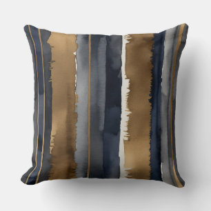 Coussin Bandes bleu café et ivoire