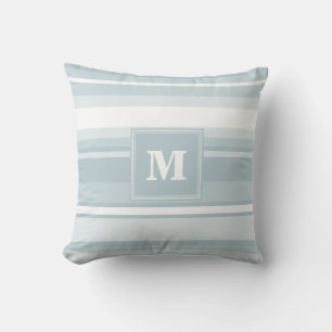 Coussin Bandes bleu glace monogramme