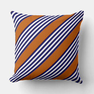Coussin Bandes bleu marine et blanc avec orange brûlé