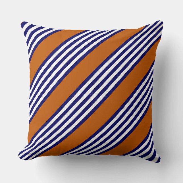 Coussin Bandes bleu marine et blanc avec orange brûlé (Recto)