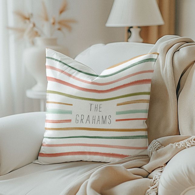 Coussin Bandes colorées Nom personnalisé (Colorful Stripes Custom Name Personalized hrow Pillow)