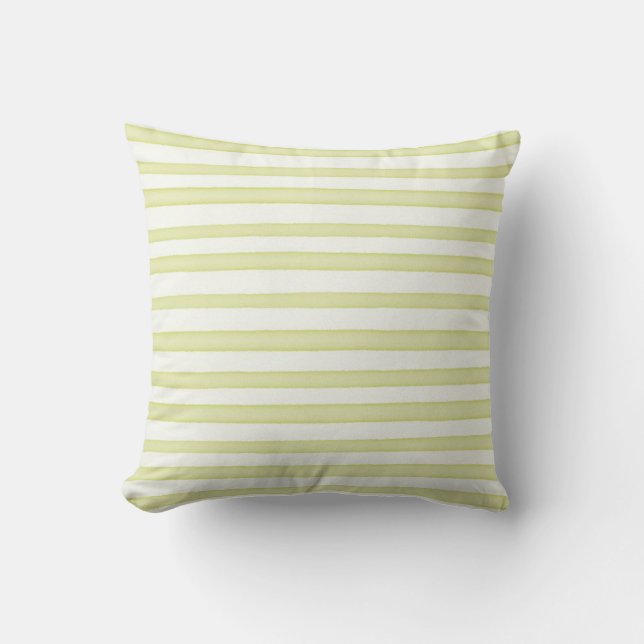 Coussin Bandes d'aquarelle verte sur blanc (Recto)