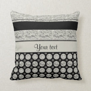 Coussin Bandes D'Argent Et De Noir Et Points De Parties sc