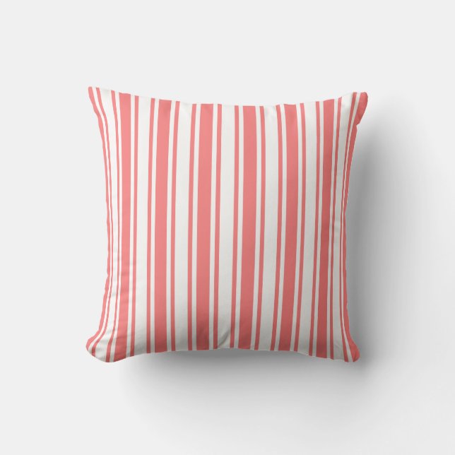 Coussin Bandes de bonbons corail et blanc (Recto)