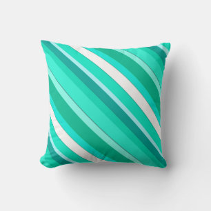 Coussin Bandes de bonbons en couches - turquoise et blanch