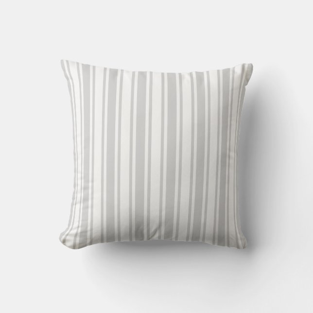 Coussin Bandes de bonbons gris clair et blanc (Recto)