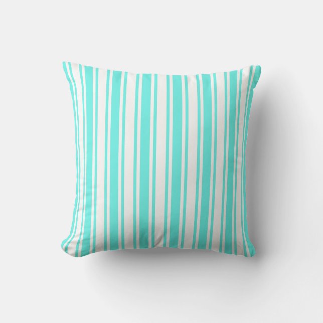 Coussin Bandes de bonbons turquoise et blanche (Recto)