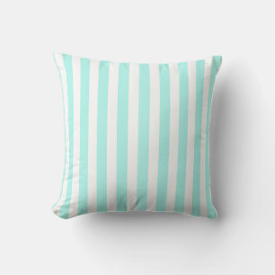 Coussin Bandes de bonbons turquoise et blanche