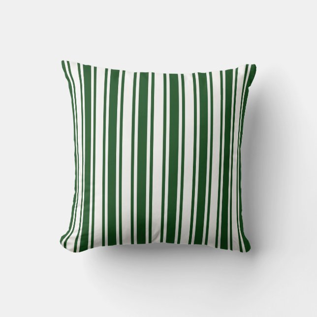 Coussin Bandes de bonbons vert foncé et blanc (Recto)