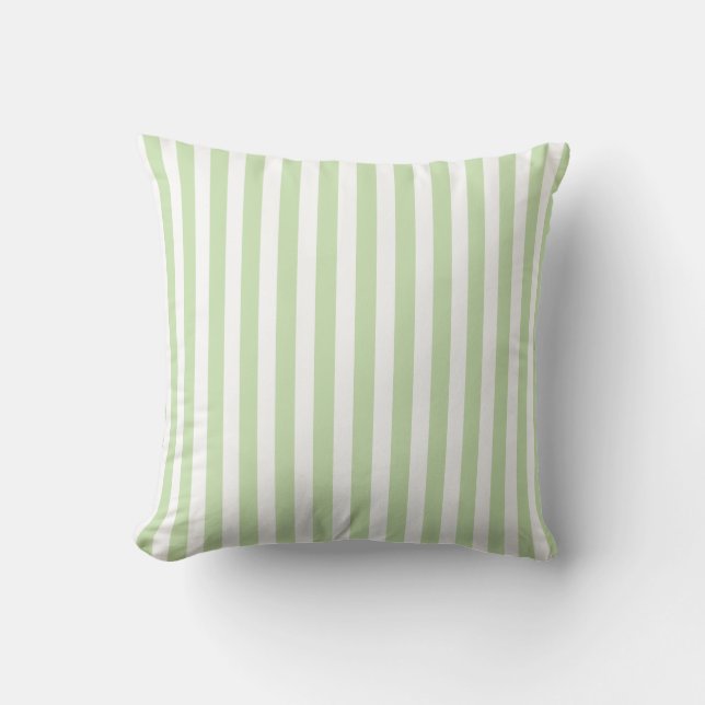 Coussin Bandes de bonbons vert pâle et blanc (Recto)