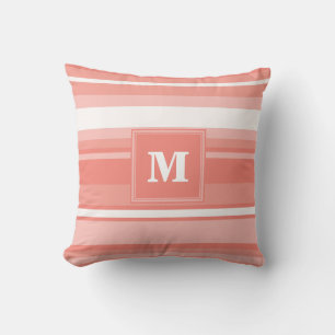 Coussin Bandes de corail monogramme