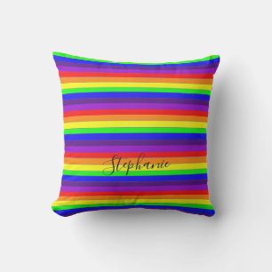 Coussin Bandes de couleur arc-en-ciel Abstraits Monogramme