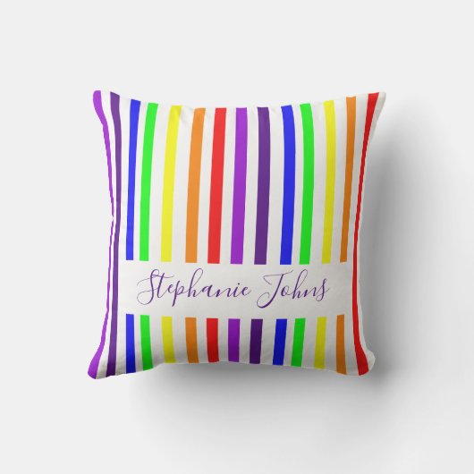 Coussin Bandes de couleur arc-en-ciel Monogrammes mignons (Verso)
