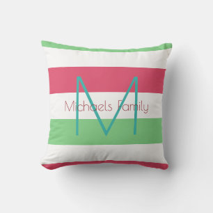 Coussin bandes de couleurs estivales et monogramme personn