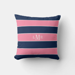 Coussin Bandes de monogrammes rose et bleu