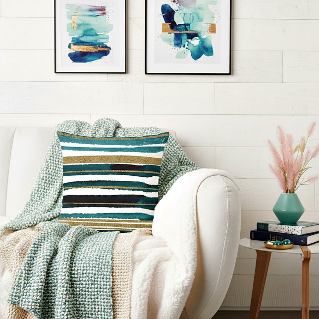 Coussin Bandes de parties scintillant verte et or (Créateur téléchargé)