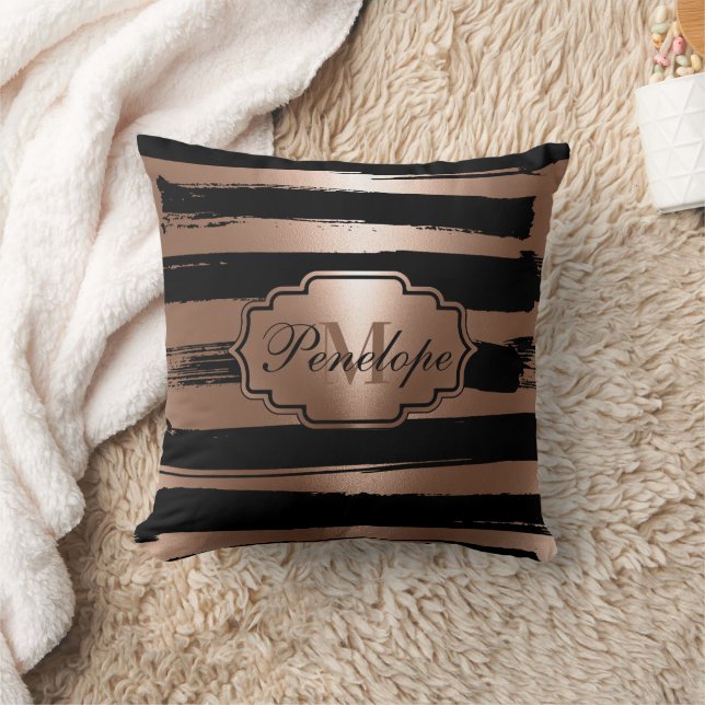 Coussin Bandes de pinceau rose or (Couverture)