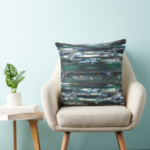 Coussin Bandes déchirées cyan de textures froissées et gra
