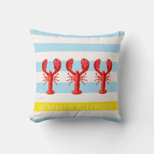 Coussin Bandes d'été blanches bleues Hygge homards rouges