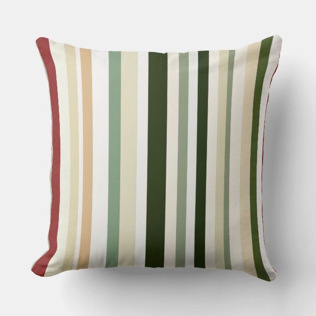 Coussin Bandes d'olivier, de vert et de rouge (Recto)