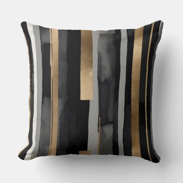 Coussin Bandes dorées gris noir (Recto)