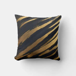 Coussin Bandes élégantes noires et or Lancer l'oreiller